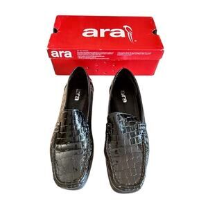 ara Portland Croc-Embossed Patent Loafers 8.5 M – Black, Slip-On